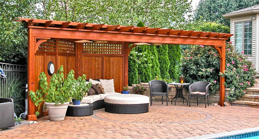 Seating under garden pergola