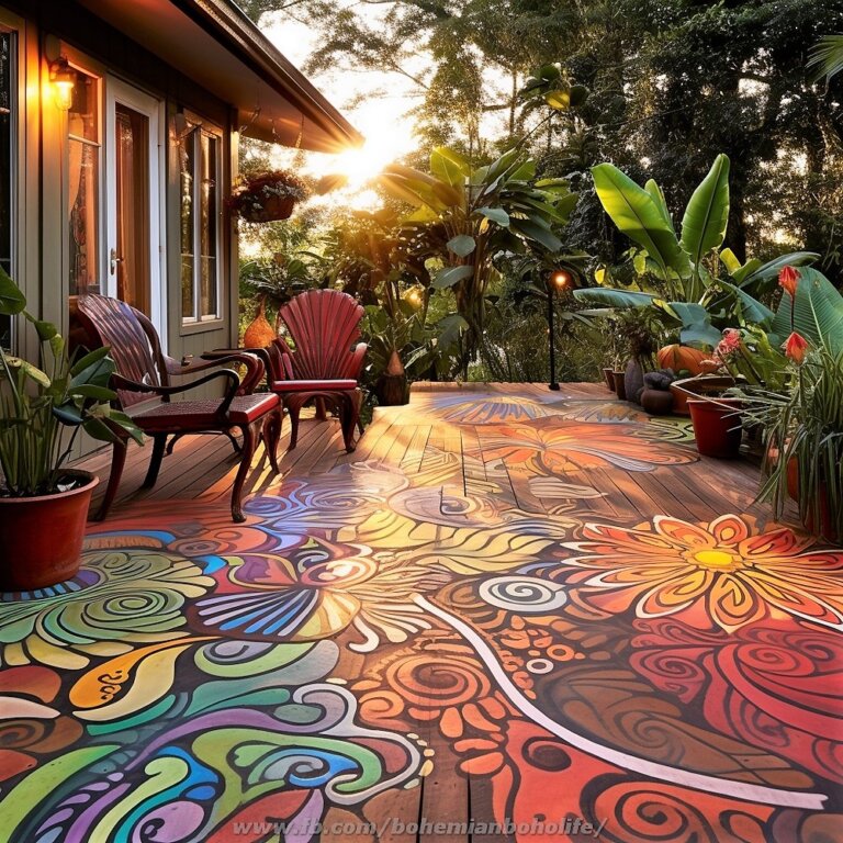 Bohemian And Hippie Style Colorful Outdoor Garden Deck Floor Design ...
