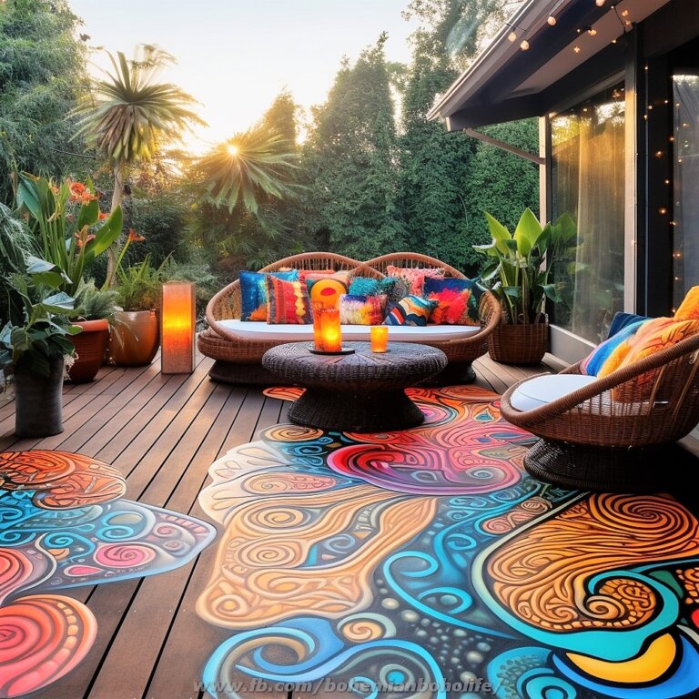 Bohemian And Hippie Style Colorful Outdoor Garden Deck Floor Design ...
