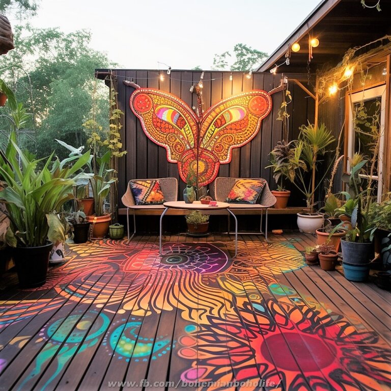 Bohemian And Hippie Style Colorful Outdoor Garden Deck Floor Design ...