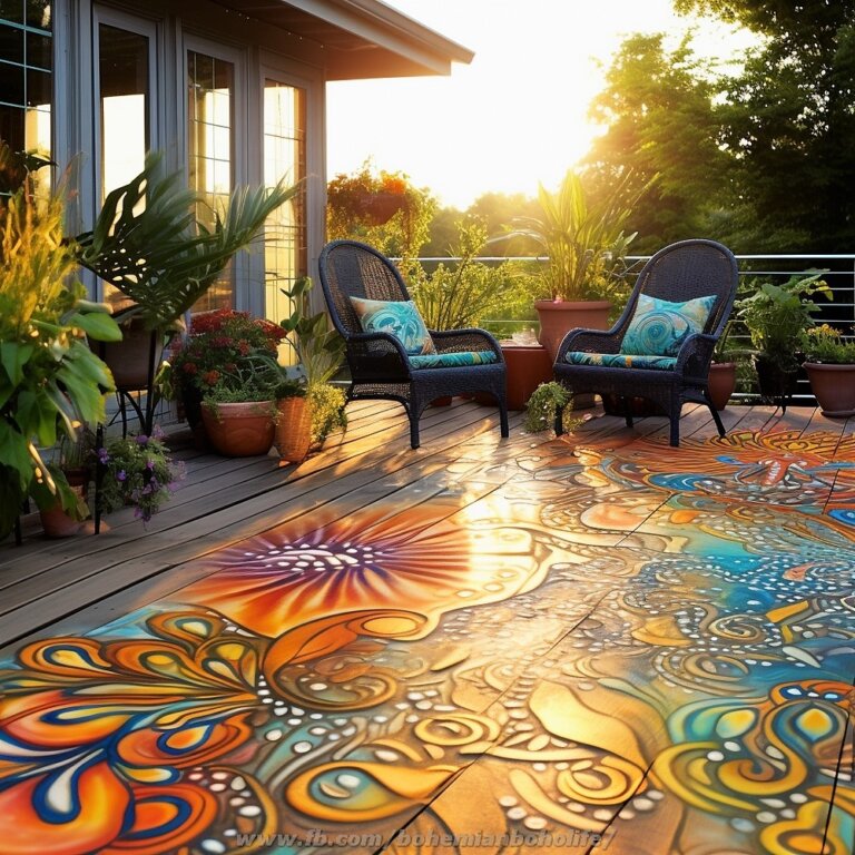 Bohemian And Hippie Style Colorful Outdoor Garden Deck Floor Design ...
