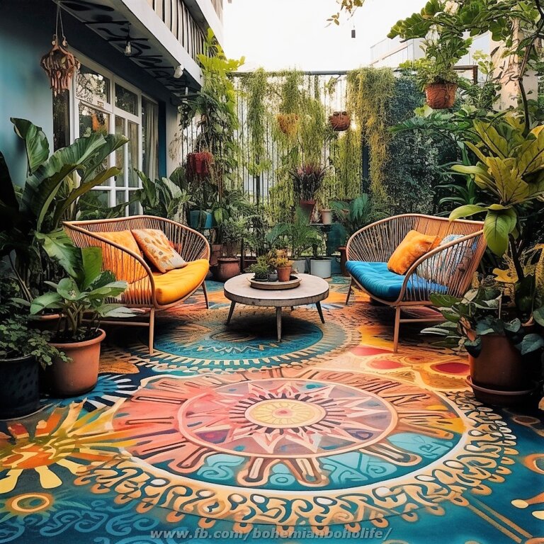 Bohemian And Hippie Style Colorful Outdoor Garden Deck Floor Design ...
