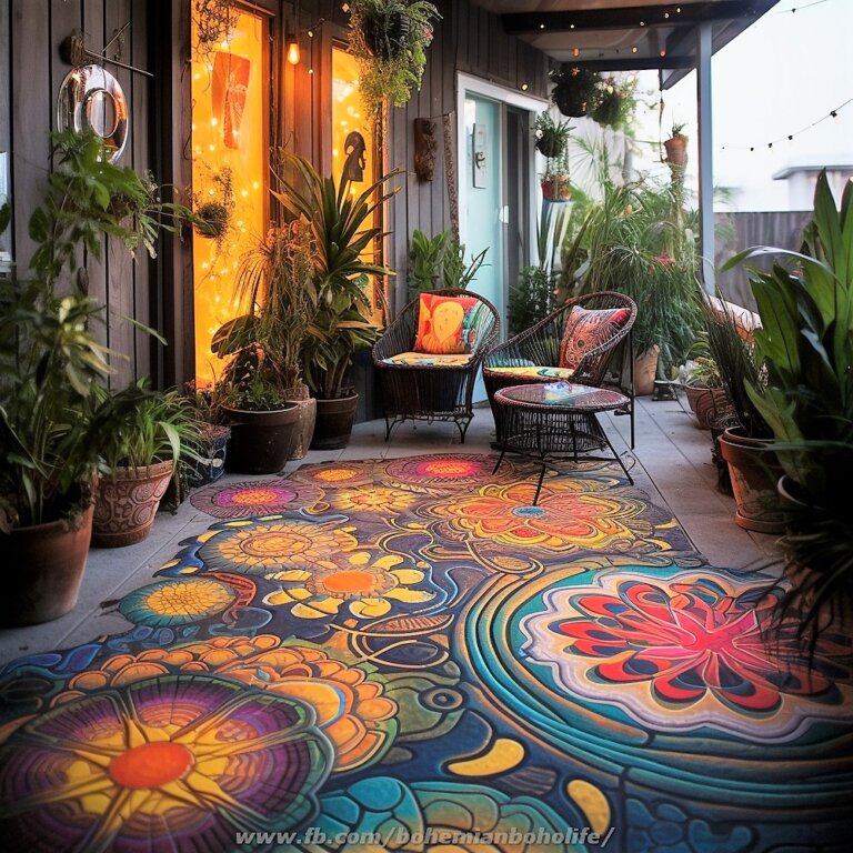 Bohemian And Hippie Style Colorful Outdoor Garden Deck Floor Design ...