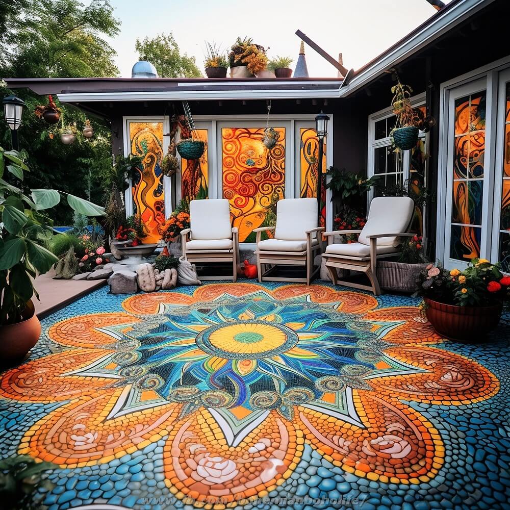bohemian and hippie style colorful garden deck floor ideas (20)