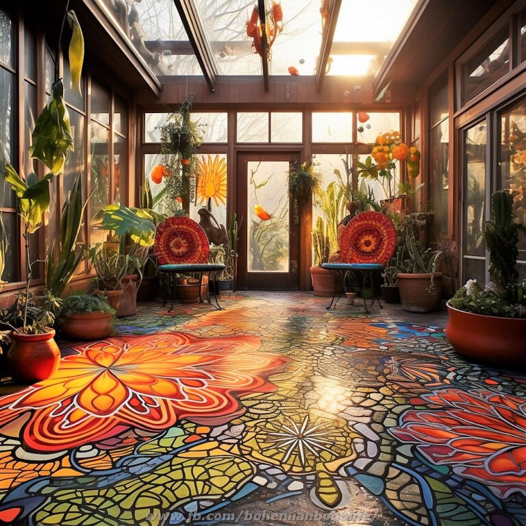 Bohemian And Hippie Style Colorful Outdoor Garden Deck Floor Design ...