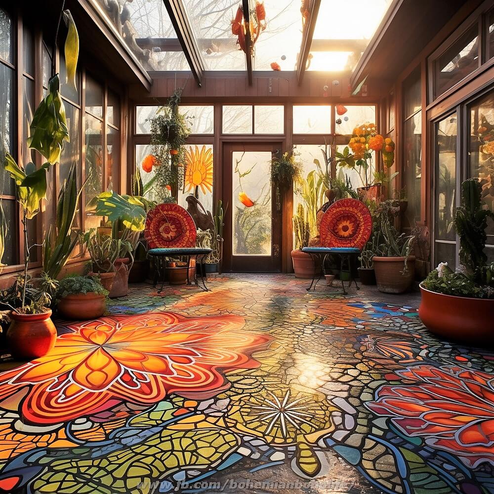 bohemian and hippie style colorful garden deck floor ideas (21)
