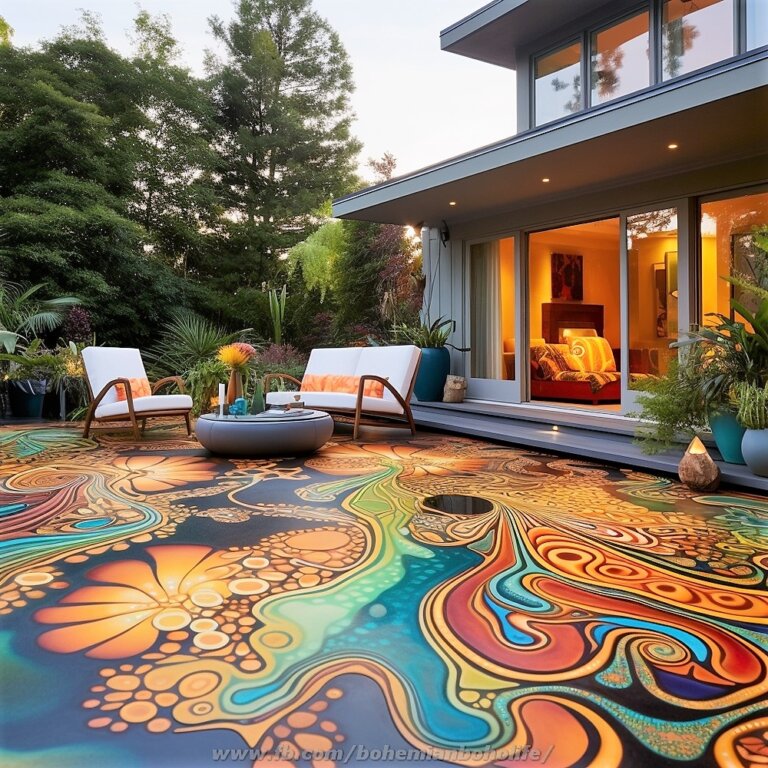 Bohemian And Hippie Style Colorful Outdoor Garden Deck Floor Design ...