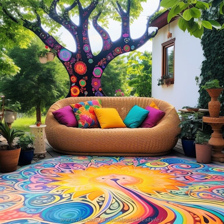 Bohemian And Hippie Style Colorful Outdoor Garden Deck Floor Design ...