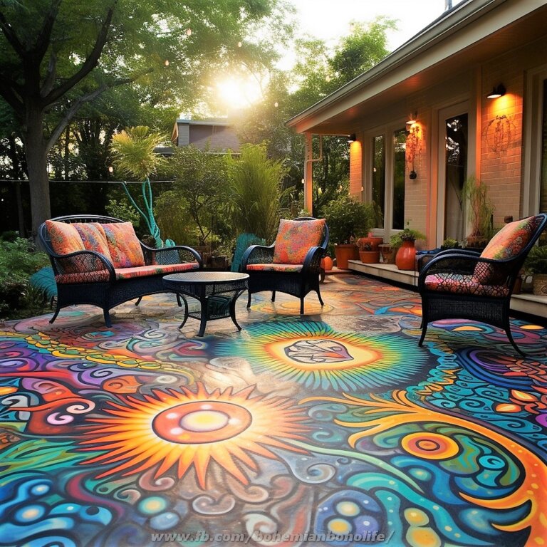 Bohemian And Hippie Style Colorful Outdoor Garden Deck Floor Design ...
